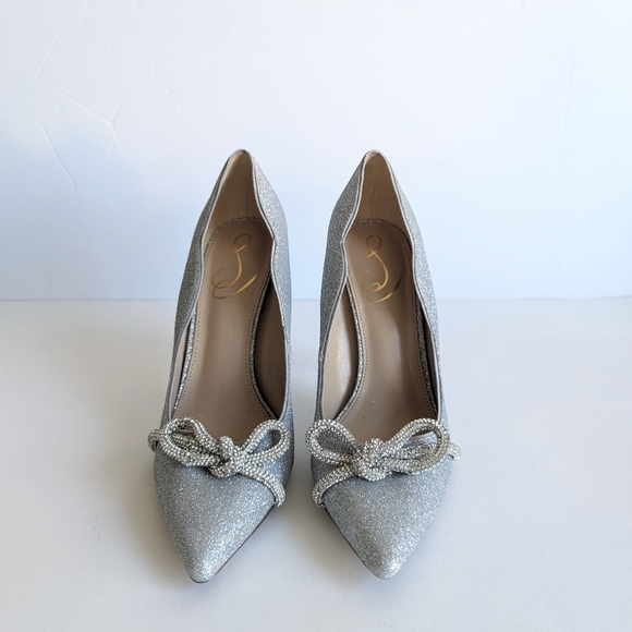 Sam Edelman Deela Pointed Toe Mesh Bow Stiletto Heel Scallop Upper Glitter sz 10 - Picture 2 of 13